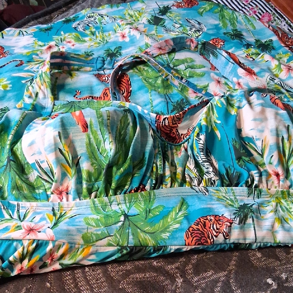 Torrid Tropical Print One Piece Swimsuit - Blue and Green